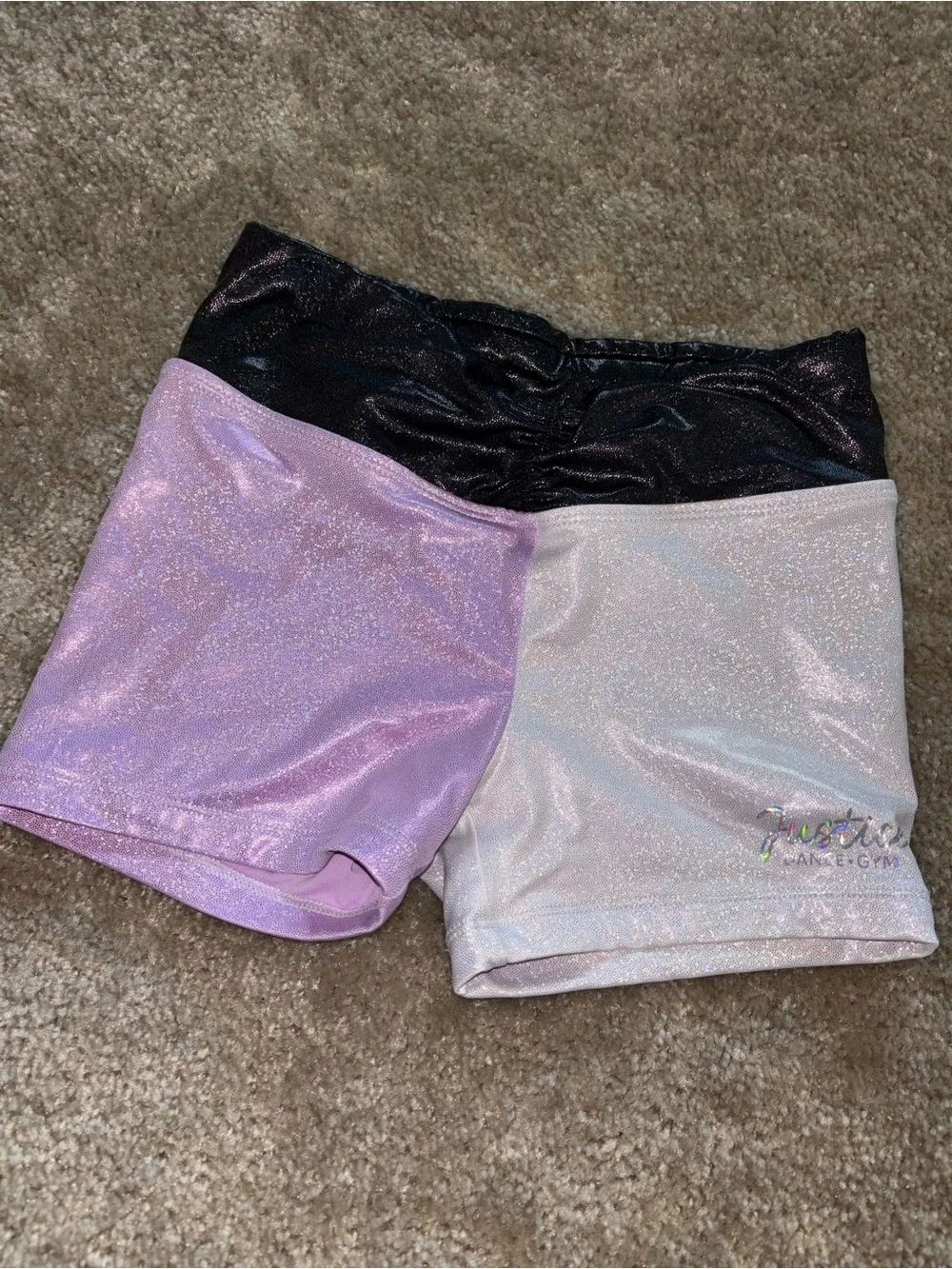 Justice Iridescent Black and Lilac Dance Shorts